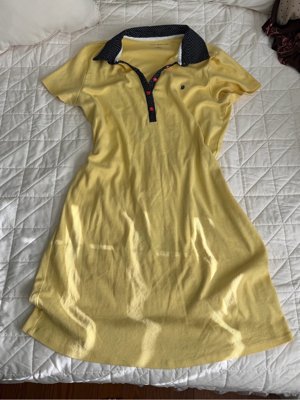 Tommy Hilfiger Dress Medium Butter Yellow Polka Dot Collar